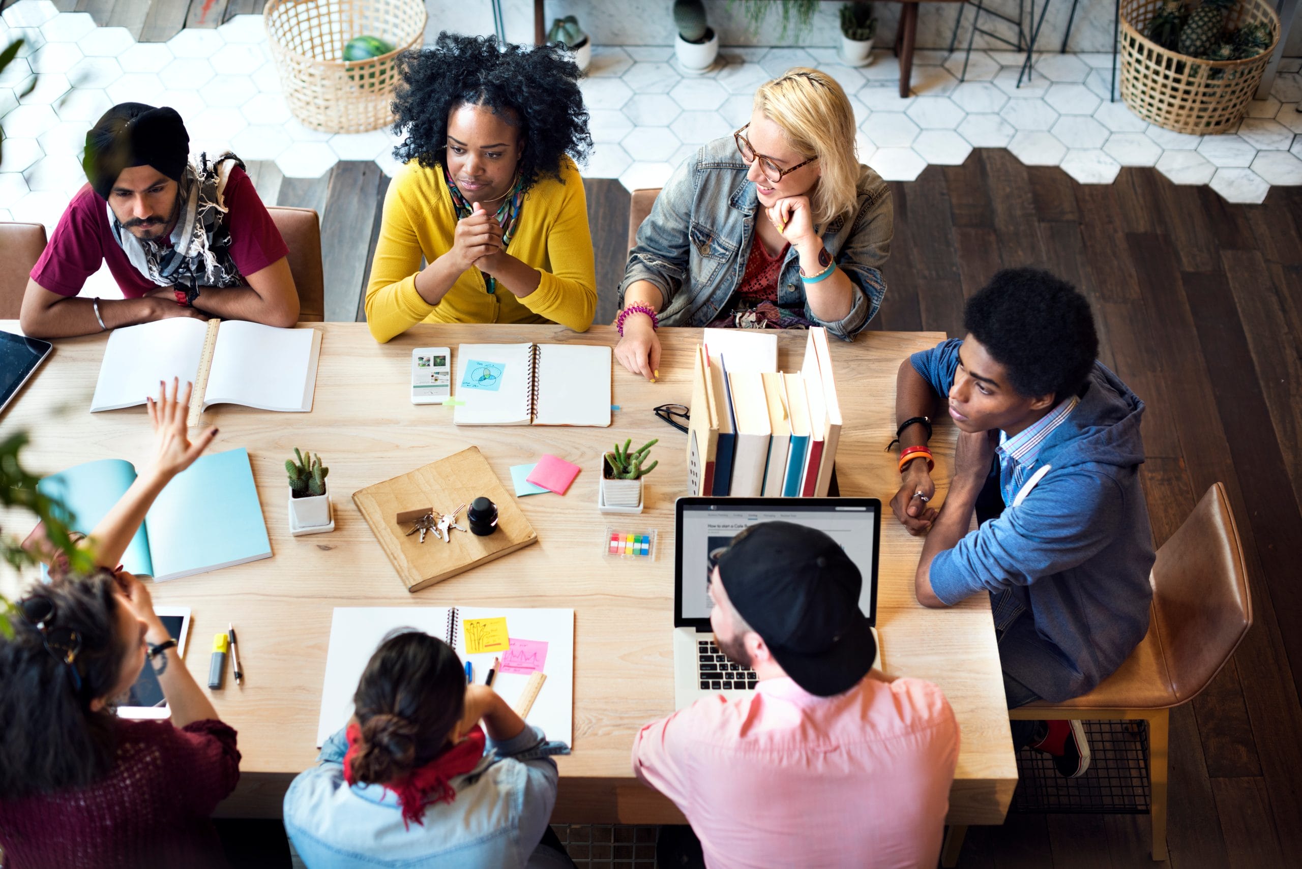 Team collaborating around a table